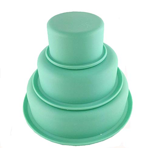 Faneli - Juego de 3 moldes de silicona redondos para tartas, verde, 7, 14 y 19 cm
