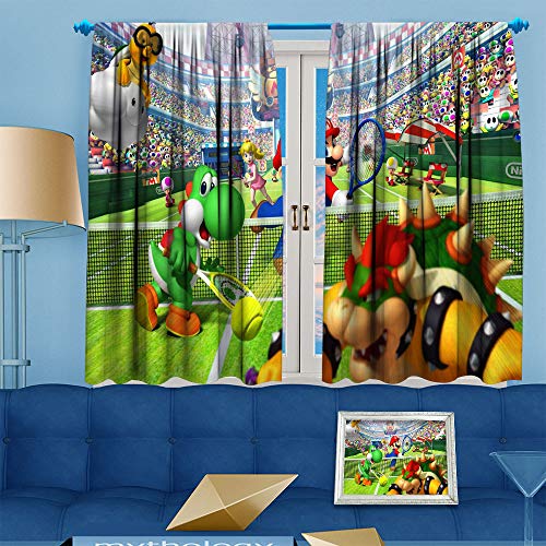 Ficldxc Cortina de oscurecimiento de la habitación Mario Super Smash Bros Ultimate Cortinas 99 cm de largo oscurecimiento de la habitación (Mario VS Yoshi Tennis) 137 cm de ancho x 96 cm de largo