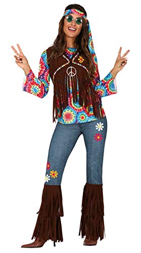 FIESTAS GUIRCA Disfraz de Hippie Hippy Hija de los años 60 Mujer Flores