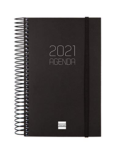Finocam - Agenda 2021 1 Día página Espiral Opaque Negro Español - 132 x 181 mm