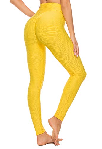 FITTOO Mallas Leggings Mujer Pantalones Deportivos oga Alta Cintura Elásticos Transpirables Amarillo XL