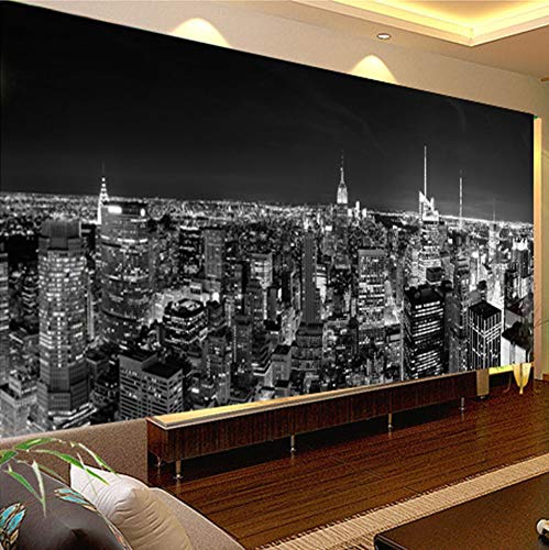 Fondo de pantalla personalizado Foto mural Mural Vista nocturna Ciudad de Nueva York Papel de empapelado de la pared en blanco y negro Papel tapiz mural moderno, 430 × 300 cm