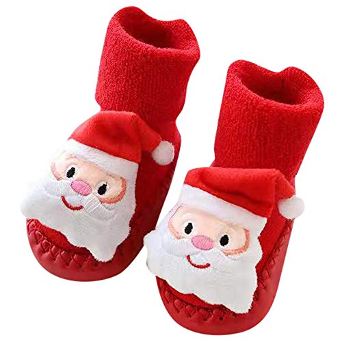 Fossen Disfraz Navidad Bebe Niña Niño Calcetines de Piso Antideslizante - Patrón de Papa Noel Arbol de Navidad Reno (0-6 Meses, Papa Noel)