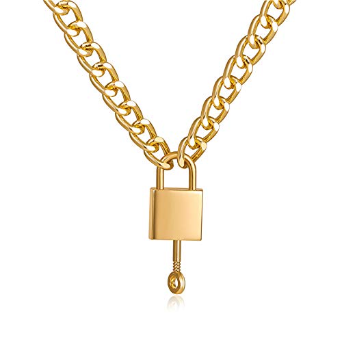 FPOJAFVN Collar con Colgante De Llave De Cadena Gruesa Punk De Personalidad Simple Creativa, Regalo De Personalidad para La Fiesta De Cumpleaños del Día De San Valentín,Oro FPOJAFVN Collar con Colgante De Llave De Cadena Gruesa Punk De Personalidad Simple Creativa, Regalo De Personalidad para La Fiesta De Cumpleaños del Día De San Valentín,Oro