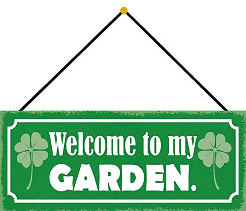 FS Cartel de chapa con texto "Welcome to My Garden" (10 x 27 cm, con cordón)