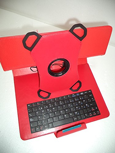Funda con teclado para tablet de 9 a 10 pulgadas. USB y micro-USB. Teclado español. Compatible. Color Rojo o Azul claro. Medidas exteriores: 26,5x20x3 cms. aprox..