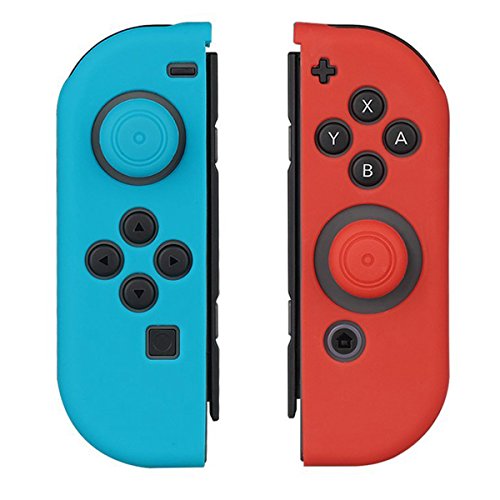 Funda Protectora de Silicona para Nintendo Switch – WindTeco Funda Protectora de Silicona Suave Antideslizante y Cubierta para el Pulgar para Nintendo Switch Joy-Con. (Azul y Rojo)