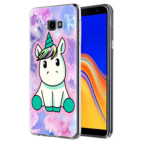 Funda Samsung Galaxy J4 Plus, ZhuoFan Cárcasa Silicona 3D Transparente con Dibujos Diseño Suave Gel TPU [Antigolpes] de Protector Fundas para Movil Samsung J4 Plus 2018 (Pretty Unicornio)