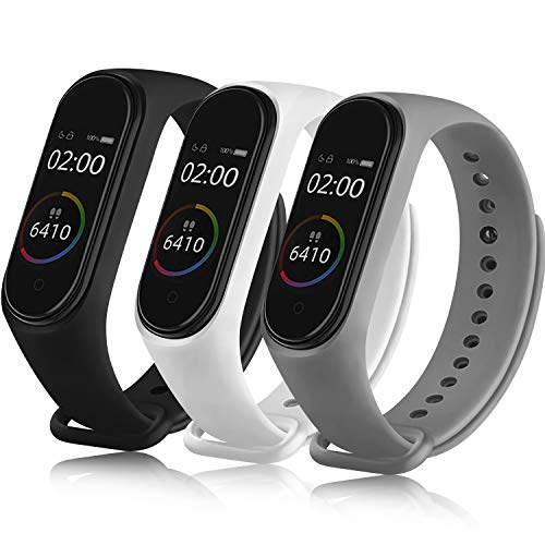 Funeng 3 Piezas Correas ompatible con Xiaomi Mi Band 4 Xiaomi Mi Band 3,Suave Silicona Pulseras de Repuesto Transpirable para Xiaomi Mi Band 4 y Xiaomi Mi Band 3(Negro/Blanco/Gris)