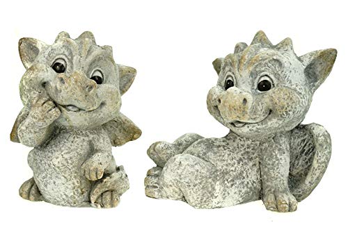 G. Wurm GmbH - Juego de 2 figuras de dragón de pie (imitación de piedra, 23 cm)