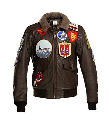 G1 US Navy Leather Flight Jacket Top Gun Maverick Cazadora DE PILOTO Chaqueta Aviador Cuero (44)