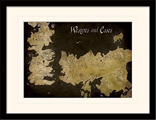 Game Of Thrones 30 x 40 cm de Juego de Tronos Poniente y Essos Mapa Antiguo montado y impresión enmarcada
