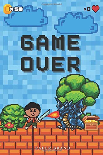 Game Over Composition Notebook: Warrior and Fire Dragon on the Pixel Island | Grades K-2, College, Primary School, Staff | Blue Edition for Players