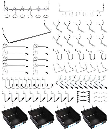 Ganchos para tablero de clavijas con contenedores, cerraduras de clavija, para organizar varias herramientas, 131 piezas