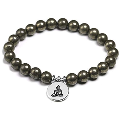 GDYX Pulsera de los Hombres Pulsera de pirita Natural, Pulsera de joyería de Loto con Encanto Regalo de joyería de muñeca para Mujer de 17 cm Encanto de Buda