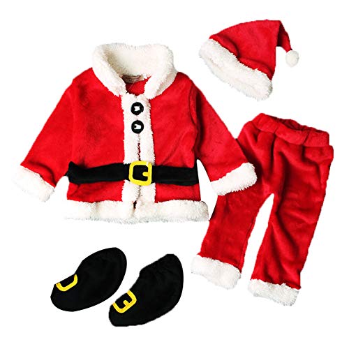 Geagodelia Juego de Papá Noel para recién nacido, unisex, 4 piezas, camiseta de manga larga + pantalones + gorro + zapatos de 0 a 3 años rojo 9-12 meses