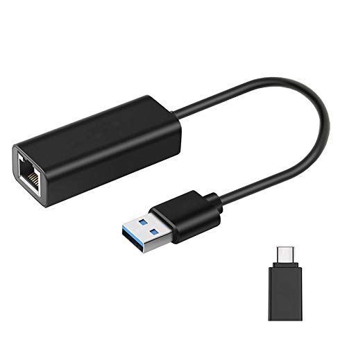 GeekerChip Adaptador USB Ethernet,Adaptador de Red USB3.0 a Ethernet da Gigabit 10/100/1000 Mbps,con Adaptador USB C,Compatible con PC o Portátiles de Windows 10,8,7,XP,Vista,Mac OS(Negro)