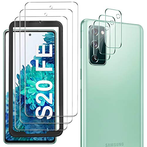 GESMA 3 Piezas Protector de Pantalla Compatible con Samsung Galaxy S20 FE, 3 Piezas Protector de Lente de Cámara, Cristal Templado de HD Anti-arañazos, 4G/5G