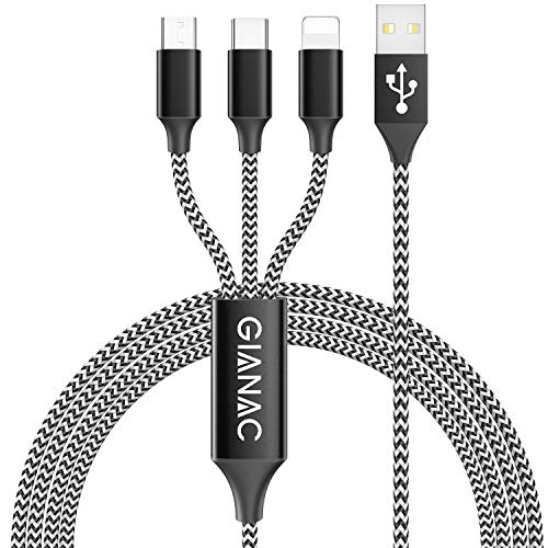 GIANAC 3 en 1 Multi Cable de Carga, 1.5M Nylon Multi USB Cargador Cable Múltiples Micro USB Tipo C para Android Samsung Galaxy S9/ S8/ S7/ A5, Huawei P20, Honor, Kindle, LG, Sony