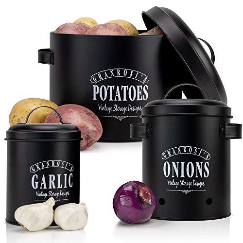 Granrosi Juego de recipientes de conserva: recipiente para patatas, cebollas y ajos en diseño vintage para un almacenamiento elegante y una larga durabilidad.