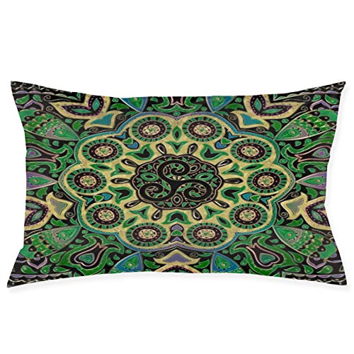 Green Gold Celtic Triskele Mandala 100% Fibra de poliéster Sueño de Belleza, Debido a la Salud del Cabello y la Cara Funda de Almohada 14 Pulgadas * 20 Pulgadas