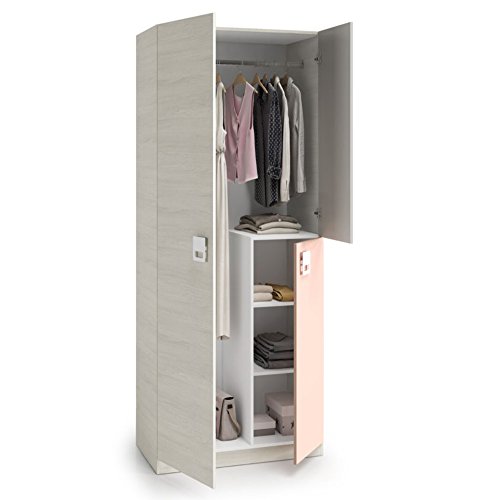 Habitdesign Armario Juvenil, Infantil, Modelo Nube, Acabado en Color Blanco Alpes, Gris y Rosa Pastel, Medidas: 90 cm (Ancho) x 200 cm (Alto) x 52 cm (Fondo) Habitdesign Armario Juvenil, Infantil, Modelo Nube, Acabado en Color Blanco Alpes, Gris y Rosa Pastel, Medidas: 90 cm (Ancho) x 200 cm (Alto) x 52 cm (Fondo)