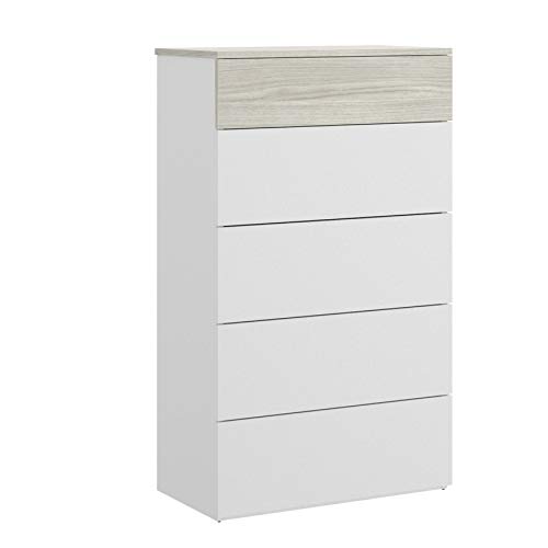HABITMOBEL Sinfonier Comoda 5 cajones Acabado Blanco Brillo/Gris HABITMOBEL Sinfonier Comoda 5 cajones Acabado Blanco Brillo/Gris