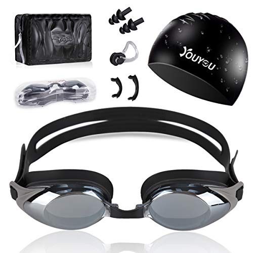 HAISSKY Gafas de Natación, Antiniebla Protección UV Sin Fugas Gafas Natación con Libre Clip de Nariz Enchufe de oído Visión Amplia Clara para Piscina Deportes Acuáticos (Negro)