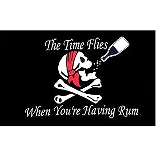 Haobase - Bandera de Calavera Pirata con Texto en inglés Time Flies When You'Re Have Rum, 1,5 m x 0,9 m
