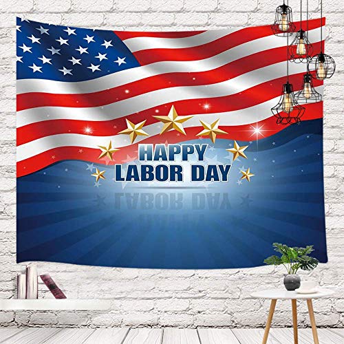 Happy Labor Day USA Patriot Stars and Stripe Flag Tapiz Tapices, National United States American Flag Panel Tapiz de pared para la universidad Dormitorio Decoración Sala de estar Dormitorio Manta de p