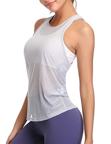 Hawiton Camiseta Deportiva para Mujer sin Mangas Chaleco Ligero de Malla Camiseta de Tirantes para Running,Fitness,Yoga Hawiton Camiseta Deportiva para Mujer sin Mangas Chaleco Ligero de Malla Camiseta de Tirantes para Running,Fitness,Yoga