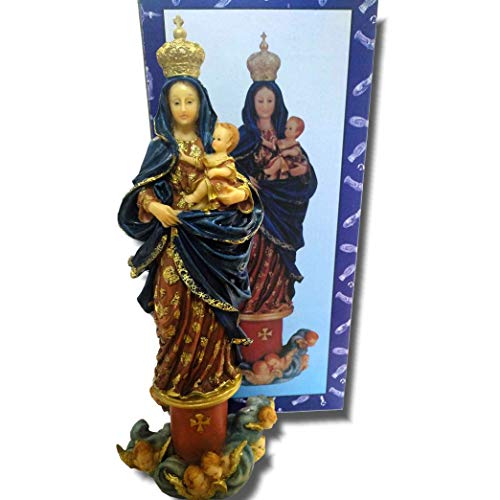 Heraldys.- Figura Virgen del Pilar 31 cms. en Resina, Pintada a Mano. También de Regalo estampas de San Expedito, San Pancracio, San Judas Tadeo y San Miguel.