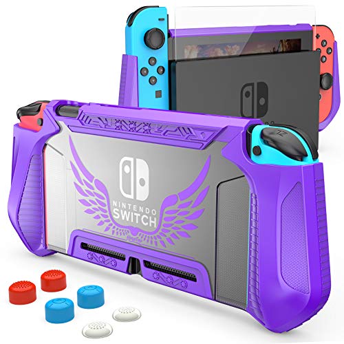 HEYSTOP Carcasa Nintendo Switch, Funda Nintendo Switch con Protectora TPU Grip Funda de Agarre Compatible con la Consola de Pantalla para Nintendo Switch Console y Joy-Con con 6 Agarres para el Pulgar