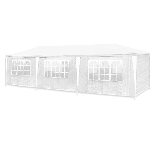 HG® 3x9m White Pavilion Toldos Tubos de acero de polietileno con 6 lados y 2 entradas Impermeabilización incl. 6 lados desmontables