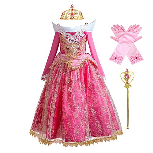 HOIZOSG Disfraz de princesa Aurora para niñas durmiendo, belleza, cumpleaños, carnaval, Halloween, disfraz de Navidad con accesorios