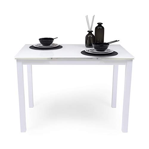 Homely Mesa de Cocina Extensible Paris Total White sobre de Cristal y Estructura en Metal 110/170x70cm (Blanco Total) Homely Mesa de Cocina Extensible Paris Total White sobre de Cristal y Estructura en Metal 110/170x70cm (Blanco Total)