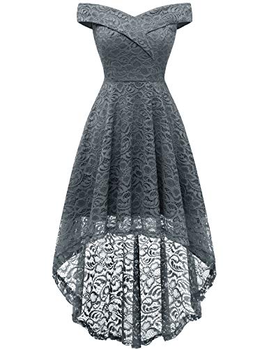 Homrain Vestido Cóctel Vintage A-línea Hi-Lo Elegante Encaje Fiesta Noche Vestido para Mujer Grey S Homrain Vestido Cóctel Vintage A-línea Hi-Lo Elegante Encaje Fiesta Noche Vestido para Mujer Grey S