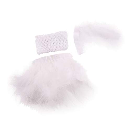 Homyl 3pcs Mini Vestido de Disfraces Crop Top Falda Corta con Plumas Banda de Pelo Vintage para Muñecas Americanas de 18 Pulgadas - Blanco