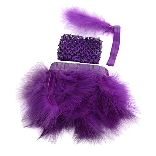 Homyl 3pcs Mini Vestido de Disfraces Crop Top Falda Corta con Plumas Banda de Pelo Vintage para Muñecas Americanas de 18 Pulgadas - Púrpura