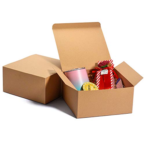 HOUSE DAY Paquete de 12 Cajas de regalo Cajas de regalo de 20x20x10cm para damas de honor cajas de regalo Kraft blanco con tapas para hacer manualidades, cajas de magdalenas （Marrón）
