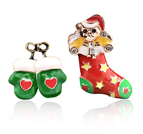 HUAAT -Europa y los guantes Estados Unidos de Navidad calcetines de diamantes de tres dimensiones broche de dos conjuntos de aleación de dibujos animados broche de collar de regalo de día de fiesta si