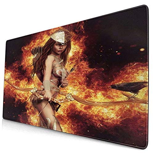 HUAYEXI Alfombrilla Gaming,Chica Sexy Dama Mujer Arquero ardiente Fuego,con Base de Goma Antideslizante,750×400×3mm