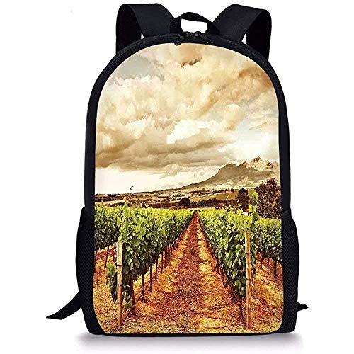 Hui-Shop Mochilas Escolares Decoración de la casa de la Granja, Nubes del Valle de la UVA sobre viñedo Plantación de Frutas Naturales en el Tema del jardín de otoño, Verde marrón Hui-Shop Mochilas Escolares Decoración de la casa de la Granja, Nubes del Valle de la UVA sobre viñedo Plantación de Frutas Naturales en el Tema del jardín de otoño, Verde marrón