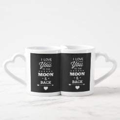 I Love You To The Moon And Back Coffee Mug Set, 2 Pack Heart Handle Coffee Mugs Tea Cups Gift For Men Women Couples