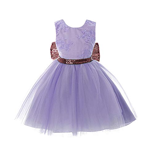 Inlefen Girls Bowknot Lace Princess Skirt Summer Lentejuelas Vestidos para bebés niños pequeños 0-5 años de Edad Verde Claro 80/0-1 año