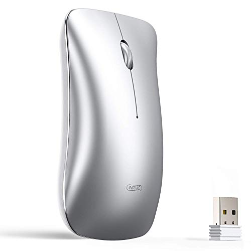 INPHIC Ratón Inalámbrico, Slim Silent Click Recargable 2.4G Ratones inalámbricos 1600DPI Mini óptico portátil de Viaje Wireless Mouse para PC Ordenador portátil Mac, Plata