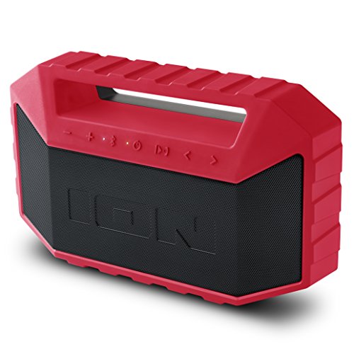 ION Audio Plunge - Altavoz Bluetooth Portátil de 20W resistente al agua IPX7, Controladores Duales de Gama Completa, Batería Recargable y Micrófono para Llamadas con Manos Libres, Rojo