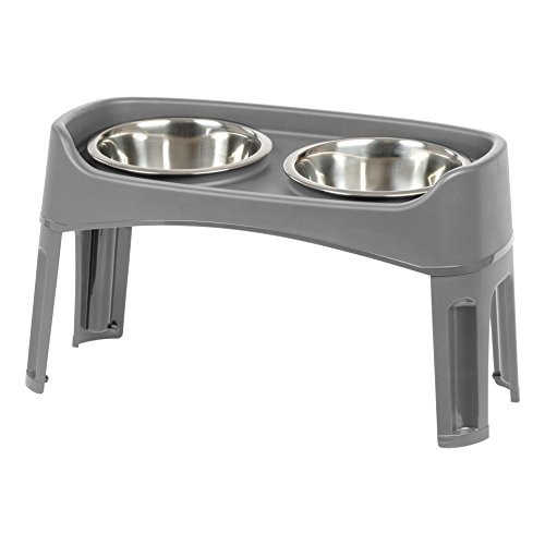 Iris Ohyama - Comedero Alto para Perros con 2 Cuencos Elevados de Acero Inoxidable, Agua y Comida, Plástico, color Gris, 54,2 x 29,8 x 12 cm Iris Ohyama - Comedero Alto para Perros con 2 Cuencos Elevados de Acero Inoxidable, Agua y Comida, Plástico, color Gris, 54,2 x 29,8 x 12 cm
