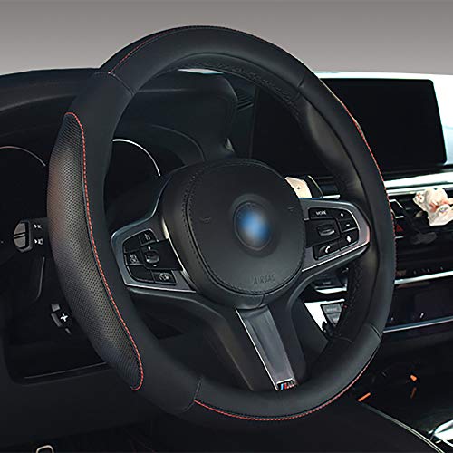 ISTN Funda de seguridad para volante de coche, cómoda y duradera, color negro y rojo
