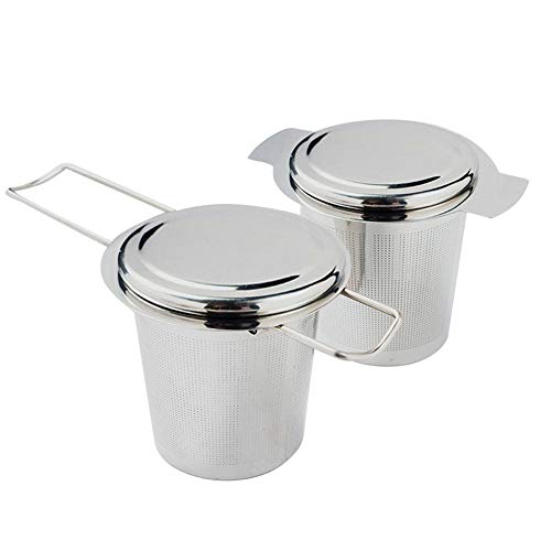 IWILCS Infusor de té, filtro de té de acero inoxidable 304, colador de té con tapa, infusor de té con doble asa para teteras, tazas, tazas de té suelto, 2 unidades